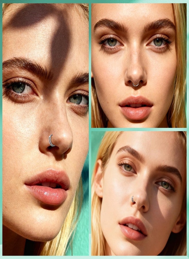davka 3pcs Silver Nose Rings Hoops - Double Hoop Nose Ring 18G Hinged CZ Piercing Jewelry Septum Clicker Rings Cartilage Earring Rook Tragus Daith - Image 4